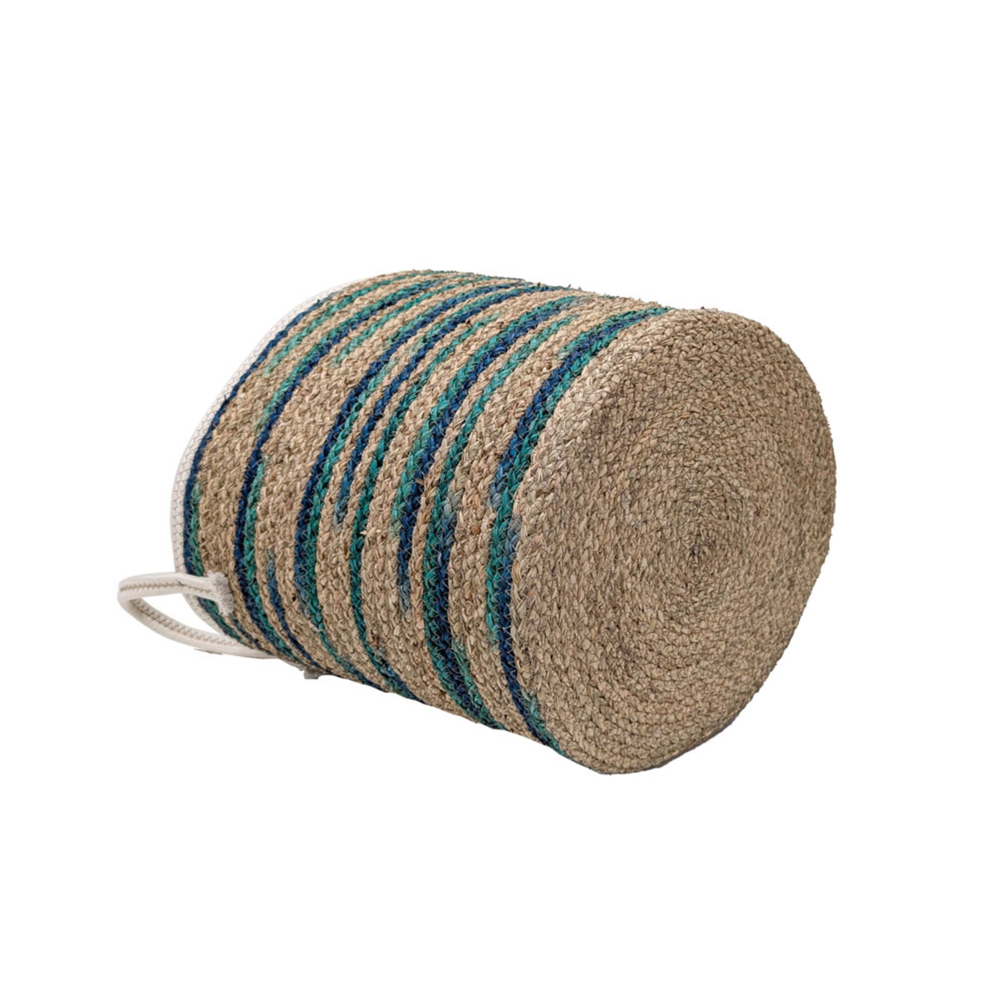 Blue Stripe Round Seagrass Basket by Ashland